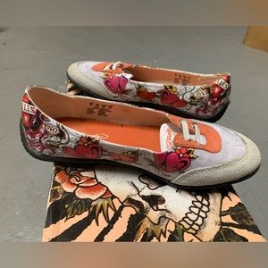 Ed Hardy sneaker flats shoes orange LIKE NEW